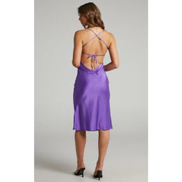 NWT Danielle Bernstein Purple Evening Stretch Charmeuse Slip Dress Size Small - Picture 2 of 15